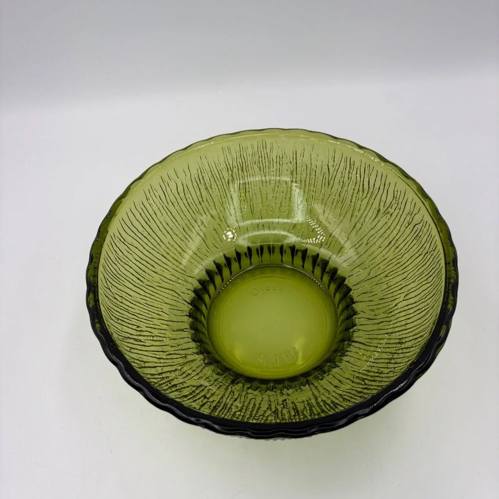 FTD Glass Bowl Unisex 6.5in Green Excellent 1975 Vintage Bark Textured MCM